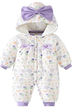 Stylecast Infant Girls Purple & White Printed Hooded Romper