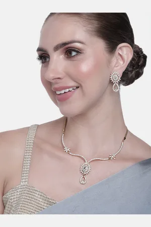 ESTELE Women Rhodium-Plated Crystal Studded Necklace with Earrings