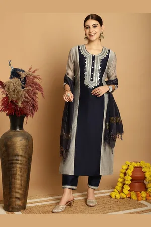 Tulsattva Ethnic Motifs Yoke Design Regular Thread Work Kurta With Trousers & Dupatta