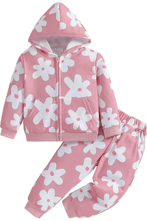 Stylecast Girls Pink Printed Sweatshirt with Joggers