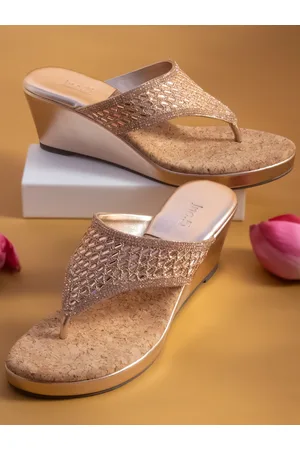 Inc 5 Women Copper-Toned Embellished Wedges