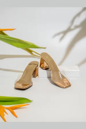 Inc 5 Women Rose Gold Embellished Transparent Sandals