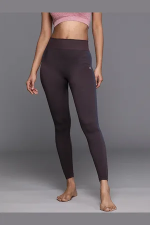 HRX Women Striped Seamless High-Rise Rapid-Dry Ankle-Length Yoga Tights