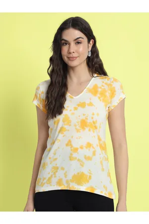 CHARMGAL Tie and Dye V-Neck Cap Sleeves T-shirt