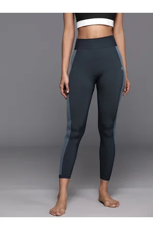 HRX Women Striped Seamless High-Rise Rapid-Dry Ankle-Length Yoga Tights