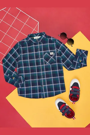 Pantaloons Boys Windowpane Checked Cotton Casual Shirt