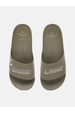 Woodland Men Brand Logo Printed Feather Feet Sliders