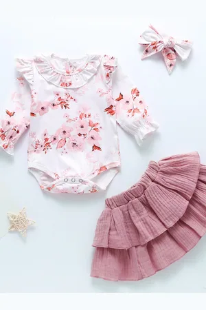 Stylecast Infant Girls Pink Floral Printed Pure Cotton Bodysuit With Skirt