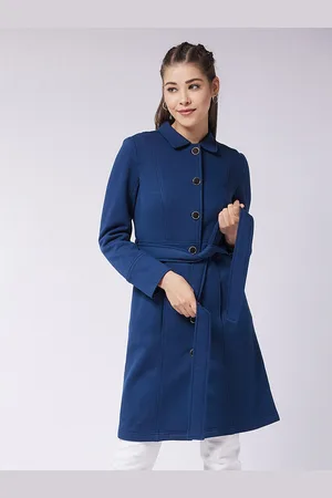 Miss Chase Women Navy Blue Washed Checked Longline Tailored Jacket