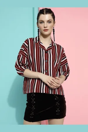 CLEMIRA Vertical Stripes Extended Sleeves Shirt Style Top