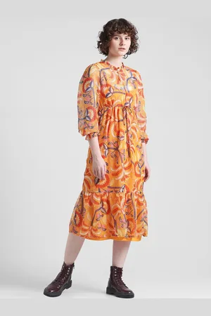 ONLY Floral Printed Flounce Chiffon Fit & Flare Midi Dress
