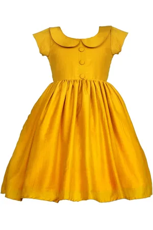 BAESD Kids-Girls Peter Pan Collar Mustard Yellow Fit & Flare Dress