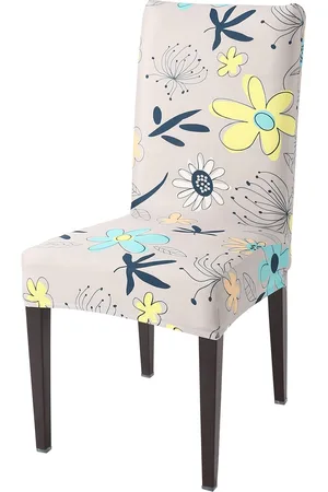 HOKIPO Beige & Blue Floral Stretchable Chair Cover