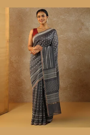 Taneira Geometric Printed Zari Silk Cotton Chanderi Saree