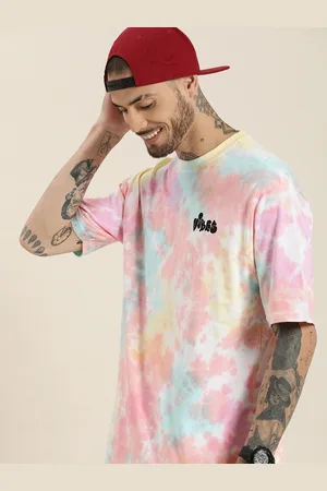 HERE&NOW Tie and Dye Drop-Shoulder Sleeves Pure Cotton T-shirt