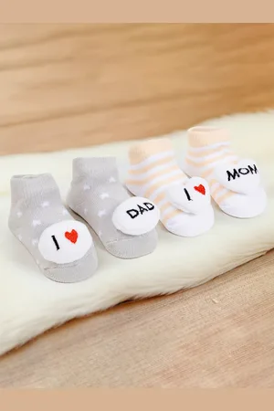 Baby Moo Infants Pack Of 2 Self-Design Soft & Comfortable Socks Booties