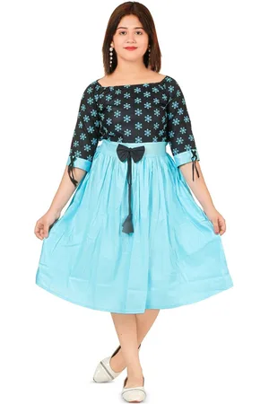 BAESD Girls Floral Printed Boat Neck Three-Quarter Sleeves Fit & Flare Midi Dress