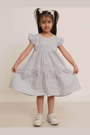 Creative Girls Polka Dot Printed Round Neck Cotton A-Line Dress