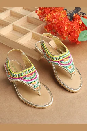 LIL PITAARA Girls Embellished T-Strap Flats