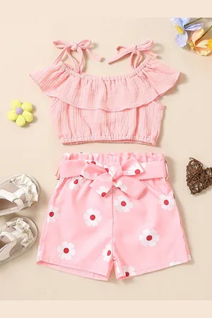 Stylecast Pink Girls Shoulder Straps Pure Cotton Clothing Set