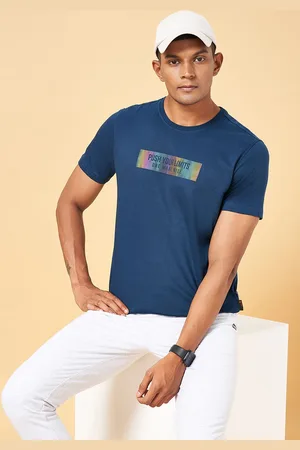 Pantaloons Typography Round Neck Half Sleeves Applique Slim Fit Sports T-shirt