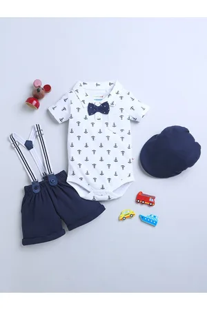 BUMZEE Boys Pure Cotton Clothing Set With Bow Suspender & Cap