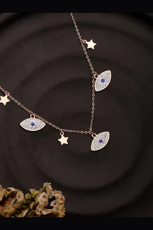 Jazz and Sizzle Rose Gold-Plated Cubic Zirconia-Studded Brass Evil Eye & Star Necklace