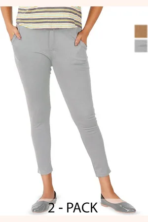 BAESD Women Pack Of 2 Smart Skinny Fit Cropped Trousers