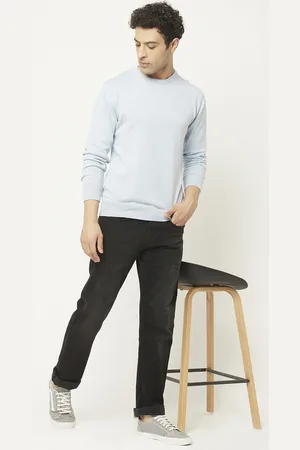 Crimsoune Club Men Light Blue Solid Round Neck Pure Cotton Pullover