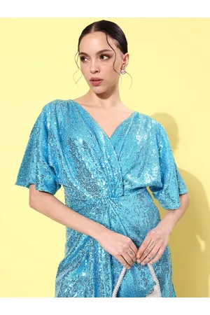 Moda Rapido Sparky Turquoise Blue Twisted Thoughts Embellished Wrap Dress