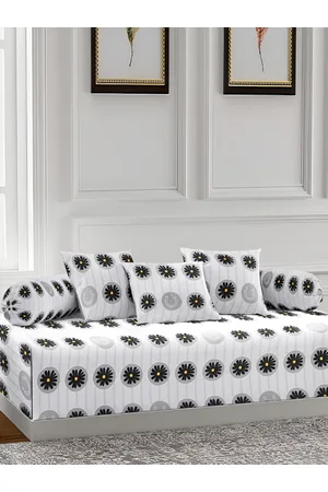Arrabi Grey White 6 Pieces Floral Diwan Set