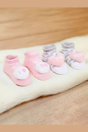 Baby Moo Infants Girls Pack Of 2 Self-Design Soft & Comfortable Socks Booties