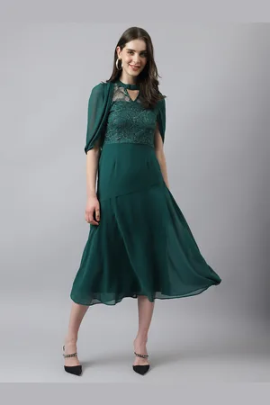 Green Cap Sleeve Solid Maxi Dress