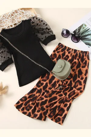 Stylecast Girls Black & Orange Puff Sleeve Top with Trousers