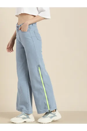 HERE&NOW Women Wide Leg High-Rise Zip Detail Stretchable Jeans