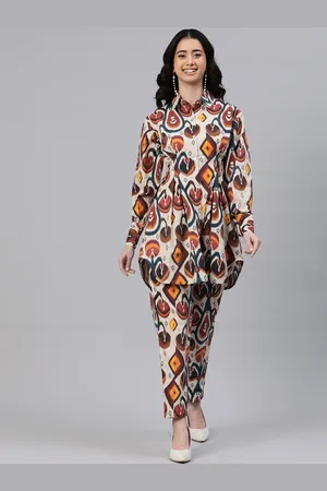 BUTA BUTI Ikat Printed Pure Cotton Tunic & Trousers
