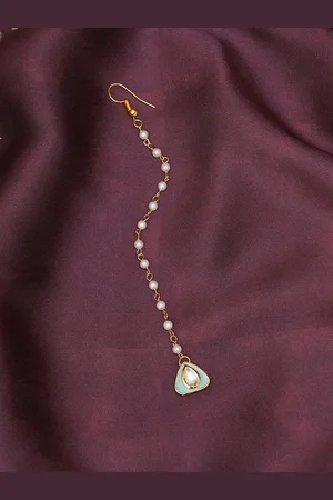 Ruby Raang Girls Gold-Plated Kundan-Studded Beads Beaded Enamelled Maang Tikka