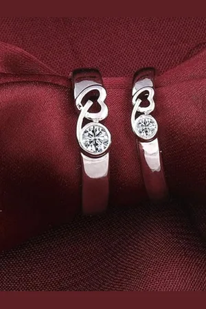 Asmitta Jewellery Set of 2 Rhodium-Plated Cubic Zirconia-Studded Finger Rings