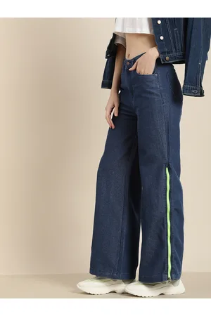 HERE&NOW Women Wide Leg High-Rise Zip Detail Stretchable Jeans