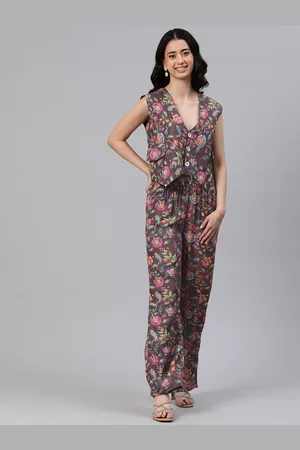 BUTA BUTI Floral Printed Pure Cotton Waistcoat Top with Trousers