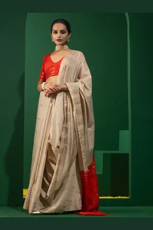 Triyah Striped Woven Design Zari Silk Cotton Bhagalpuri Saree