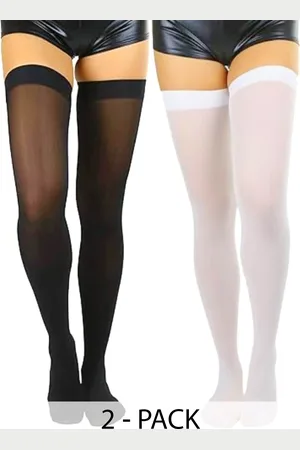 BAESD Pack Of 2 Thigh High Sheer Pantyhose Transparent Stockings