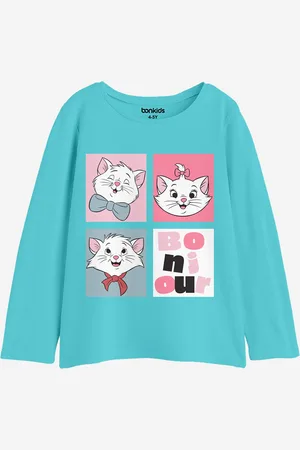 BONKIDS Girls Graphic Printed Applique Round Neck Full Sleeves Cotton Casual T-shirt