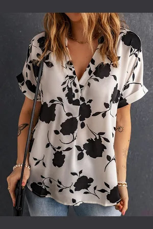 Stylecast White & Black Floral Printed Shirt Style Top