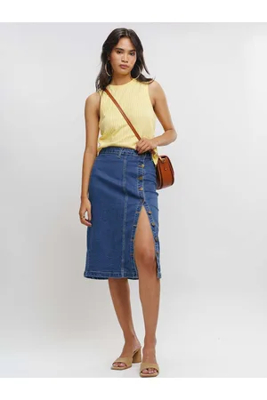 FREAKINS Bodycon Midi Denim Skirts