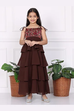Ethnovog Girls Floral Print Georgette Maxi Dress