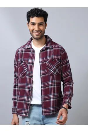 Bushirt Spread Collar Long Sleeves Comfort Tartan Checks Opaque Shirt
