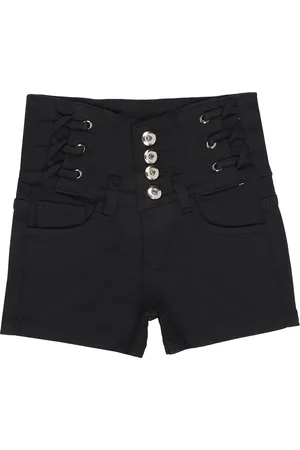 BAESD Girls Black Washed Slim Fit High-Rise Denim Shorts