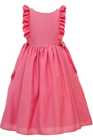 BAESD Girls Round Neck Ruffles Gathered Silk Fit & Flare Dress