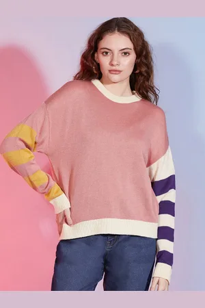 DressBerry Peach-Coloured Self Design Acrylic Pullover